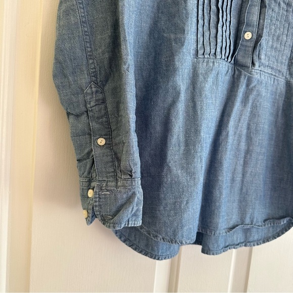 J.Crew Chambray collarless tuxedo shirt size small - Picture 5 of 9